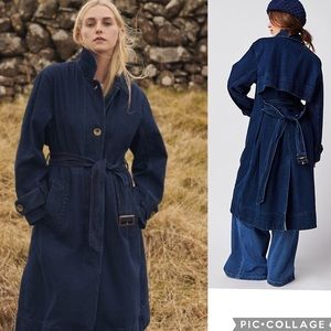 NWT Free People Barbour Blue Somerland Denim Jean Trench Jacket Coat